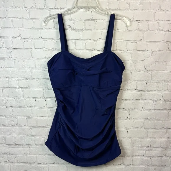 BloomChic Navy Crossover Gathered Tankini Swim Top Plus Size 1X - Picture 2 of 7